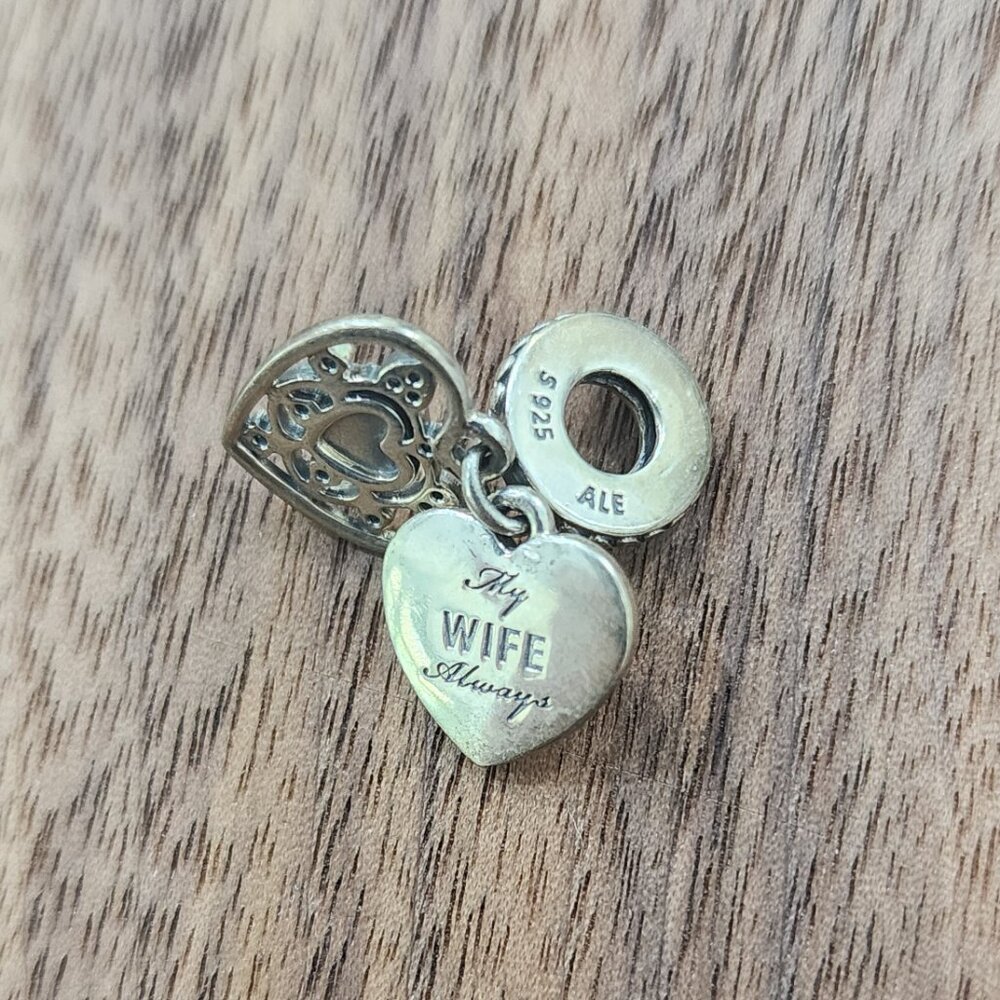 pandora silver sterling my wife always heart dangle charm